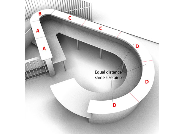 Profiled precast concrete curved tear drop reception desk