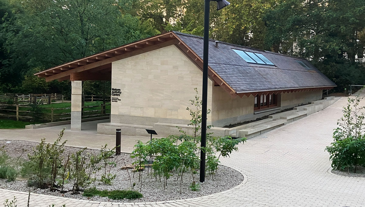 Learning Activity Centre at the Natural History Museum, London with the Vico Visual Concrete drainage rill running down both sides