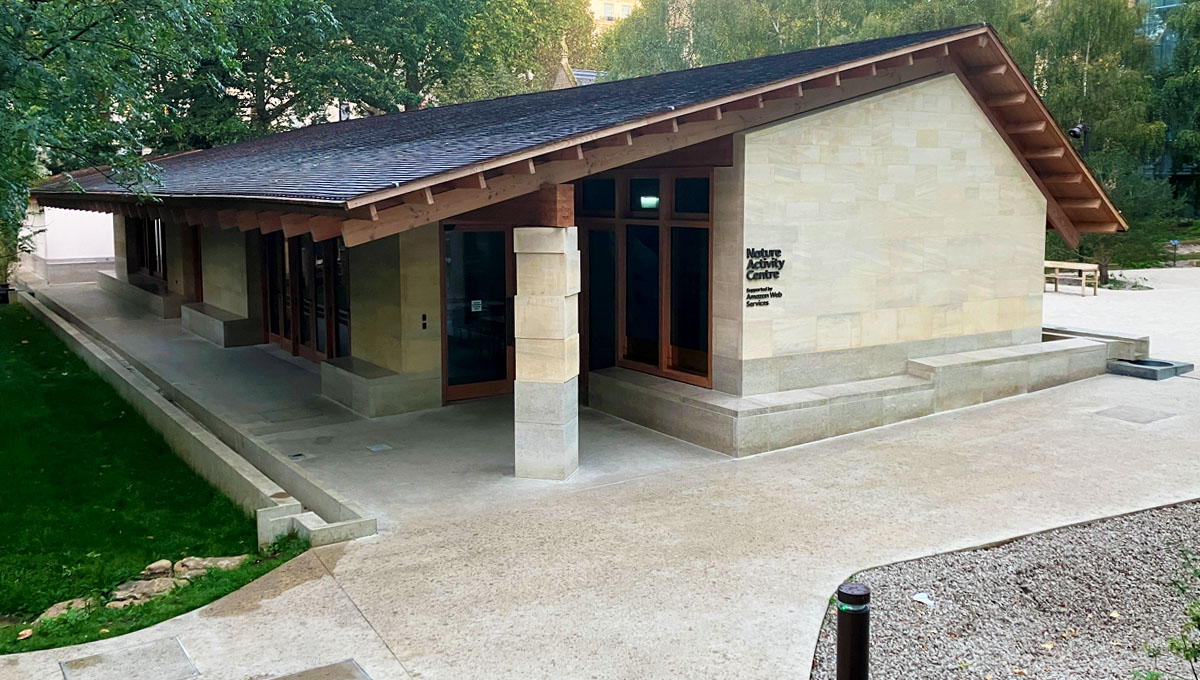 Learning Activity Centre at the Natural History Museum, London with the Vico Visual Concrete drainage rill running down both sides