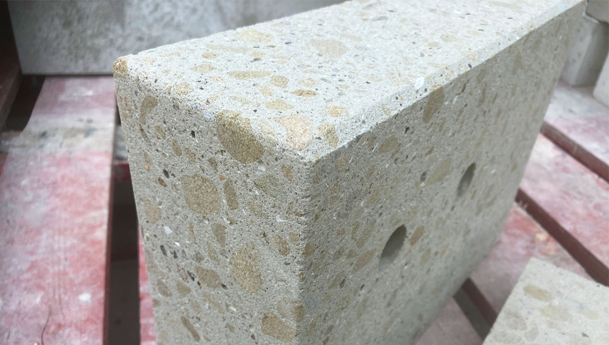 Sample section of York stone visual concrete with test drainage holes