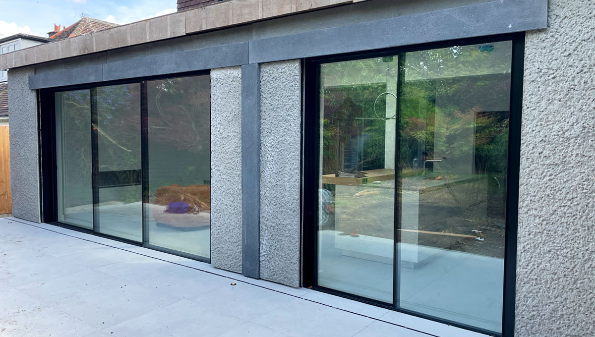 Rear residential extension with precast concrete cladding panels